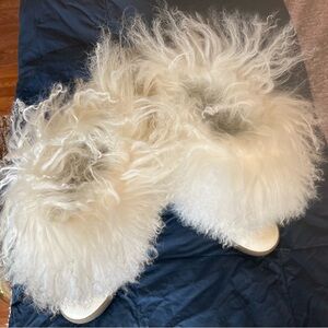 Fluffy White Mongolian Fur Boots